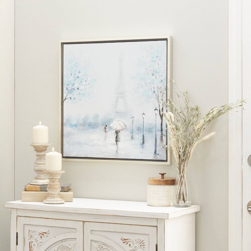 Canvas Eiffel Tower Framed Wall Art with Silver Frame Blue - Olivia &#38; May, 2 of 7