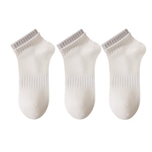 Anna-Kaci Women's 3-Pack Ribbed Ankle Socks with Contrast Color Cuffs Soft Cotton Stretch Design - 1 of 4