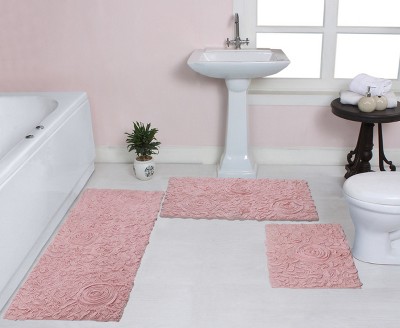 Bell Flower Collection Cotton Floral Pattern Tufted Bath Rug Set Pack of 3 - Home Weavers