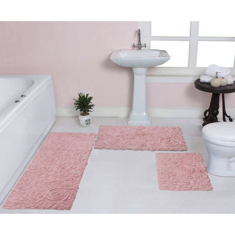Bell Flower Collection Cotton Floral Pattern Tufted Bath Rug Set Pack of 3 - Home Weavers, 1 of 5