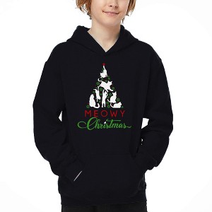 LA Pop Art Meowy Christmas Tree - Boy's Word Art Hooded Sweatshirt - 1 of 4