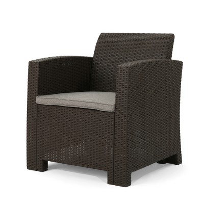 XIYUYEU Outdoor Faux Wicker Club Accent Chair, Patio Armchair with Water Resistant Cushions