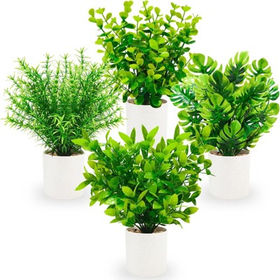 BRINJOY 4-Pack Mini Artificial Potted Plants - Small Faux Greenery for Indoor Spring Decor, Home Office, and Desktop