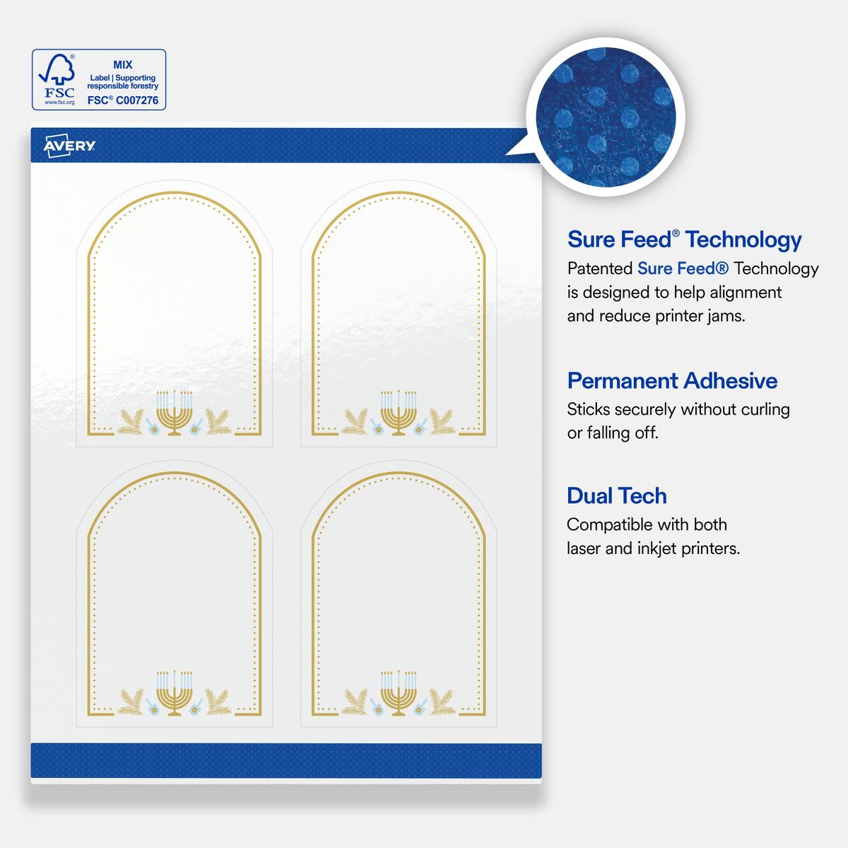 Avery® Labels, 4.75" x 3.5", Glossy, Gold Menorah Frame, 80 - thumbnail 6