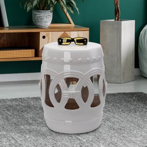 Okak 17" Modern Side Table Ceramic Garden Stool End Table with Double-Coin Design Decorative PatioTable Outdoor/Indoor for Yard Bedroom, White - 1 of 4