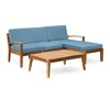 78" Outdoor Patio L-Shaped Acacia Wood Sectional Sofa Set with Coffee Table and Ottoman - 3 of 4