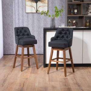 Bar Stools Counter Height Chairs Set Of 2 ,Kitchen Chairs 360 Degree Swivel Wood Legs,Dining Chairs Linen Fabric With Footrest-Cuddlewood - 1 of 4