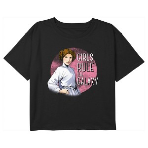 Girl's Star Wars Princess Leia Girls Run the Galaxy Cartoon Crop T-Shirt - 1 of 3