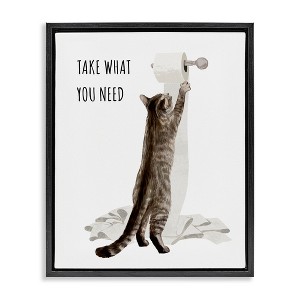 Stupell Industries Take What You Need Toilet Paper Cat Floating Frame Canvas Art, Black, 17" x 21" - 1 of 4