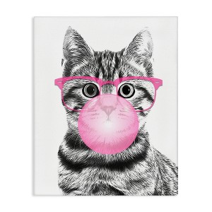 Stupell Industries Adorable Cat Bubble Gum Pink Glasses Monochrome Illustration Canvas Art, 24" x 30" - 1 of 4