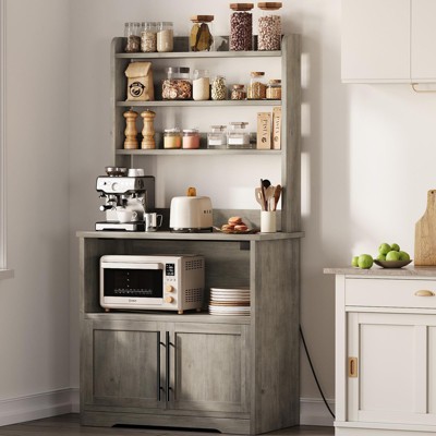 Farmhouse Bakers Rack with Power Outlets and Storage