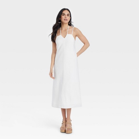 Women's Balloon Long Sleeve Midi A-line Dress - Universal Thread™ White M :  Target