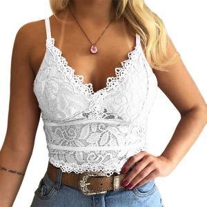 Imily Bela Women's Soft Casual Lace Crochet Spaghetti Strap Cami Crop Top Camisole - 1 of 4