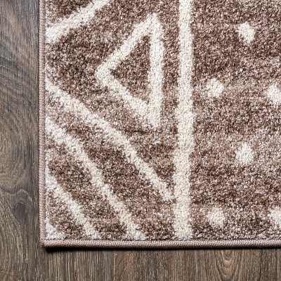 Amanar Ivory and Brown Geometric Synthetic Easy-Care Runner Rug