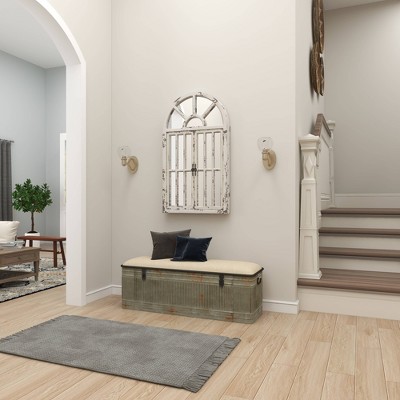 Vintage Farmhouse 26x46 Distressed White Wooden Arched Wall Mirror