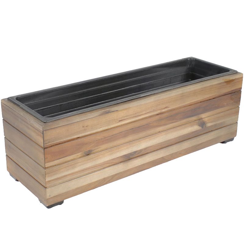 Sunnydaze Indoor/Outdoor Rectangle Acacia Wood Planter Box with Plastic Liner - 24.25", 1 of 9