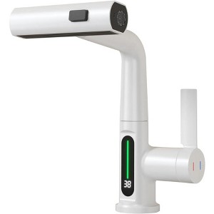 ONWITH Pull-Out Lift LED Temperature Digital Display Bathroom Basin Faucet - 1 of 4