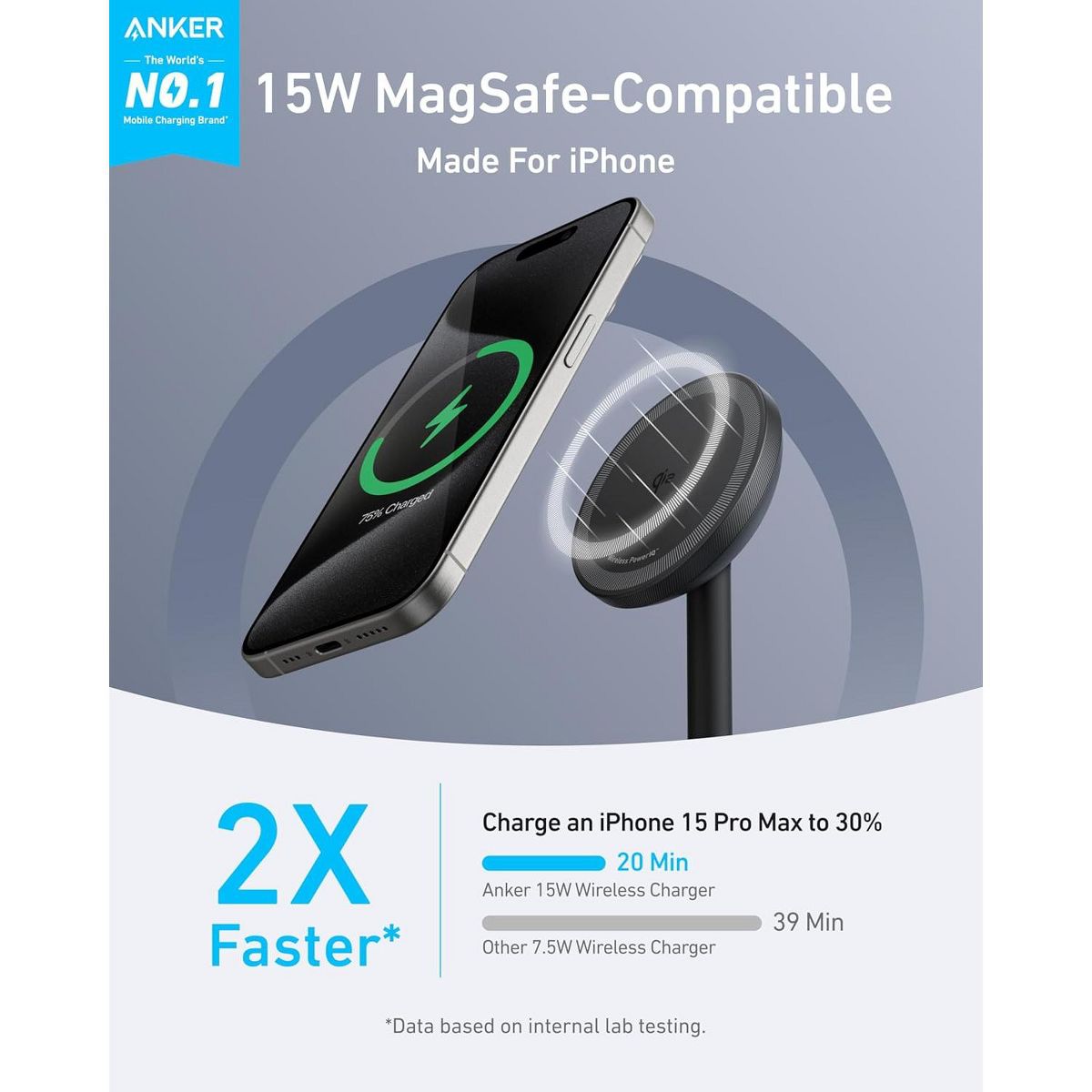 Anker MagGo iPhone 17 MagSafe Charger Compatible Stand, 15W Fast Magnetic Wireless Charging Station, Magnetic Stand for iPhone (No Adapter) - thumbnail 2
