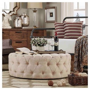 Beekman Place Button Tufted Round Cocktail Ottoman - Inspire Q® - 1 of 3
