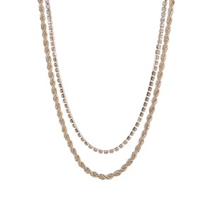 Slickblue 18"-20" Gold Rope & Rhinestone Double-Chain Necklace, Adjustable Length, Lobster Claw Closure, Gold - 1 of 3