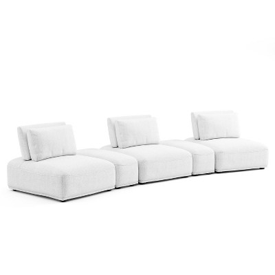 HOMES: Inside + Out 5pc Povoa 159" Modular Curved Sectional Sofa Modern Chenille with Extendable Backrest White