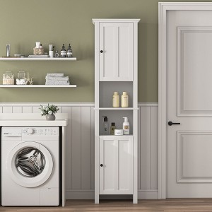 Munora - 66.93" Tall Bathroom Floor Storage Cabinet - 2 Doors, 6 Shelves (Adjustable) - Slim Freestanding for Living Room/Laundry - White - 1 of 4