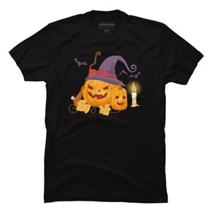 Men's Design By Humans Halloween Witch Pumpkins With Bats By VectorVillain T-Shirt - 1 of 4