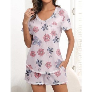 Ekouaer Women's Pajamas Sets Short Sleeve Lounge Sets Sleepwear Casual Two Piece Pjs With Pockets - 1 of 4