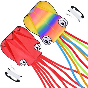 Joyfy Large Octopus Kite - Red/Rainbow, Easy to Fly Giant Beach Kites with 328ft Line for Kids and Adults, Ideal for Outdoor Fun and Family Activities - 1 of 4