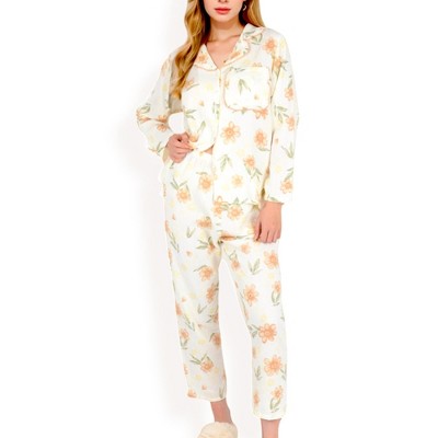 Anna-Kaci Lounge Women's Floral Print 2-Piece Pajama Set with Long Sleeve Button-Up Top and Relaxed Fit Pants