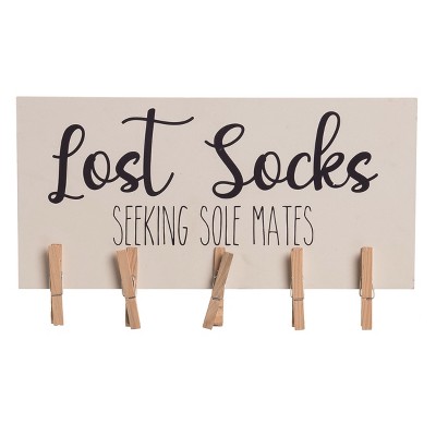 VIP Wood 13.75 in. White Lost Socks with Clips Hook Decor
