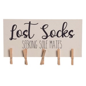 VIP Wood 13.75 in. White Lost Socks with Clips Hook Decor - 1 of 2