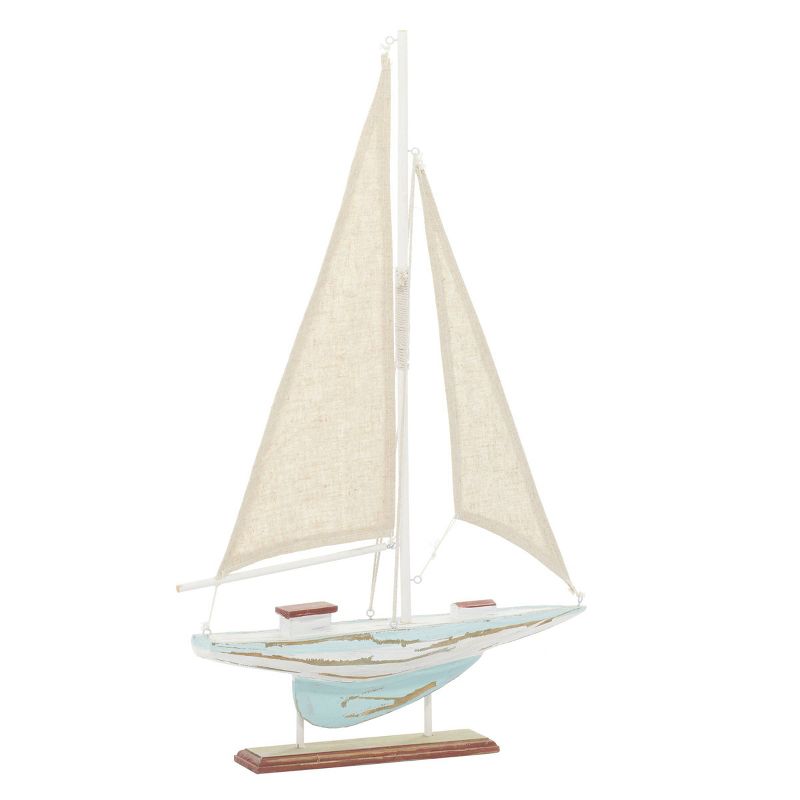 22&#34; x 14&#34; Decorative Coastal Pine Wood and Linen Sailing Boat Sculpture - Olivia &#38; May, 3 of 25