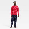 Men's Santa Print Ribbed Long Sleeve Holiday Matching Family Pajama Shirt - Wondershop™ Red - 3 of 4