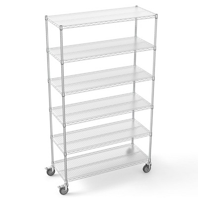 NicBex 83.07" 6-Tier Bookshelf with Wheels & Shelf Liners Bookcases for Living Room Home Office, Gray