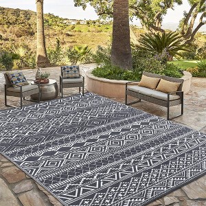 Outdoor Rug Waterproof Patio Rug Mat Geometric Rug Plastic Straw Outside Rug for RV Camping Picnic Reversible Rug - 1 of 4