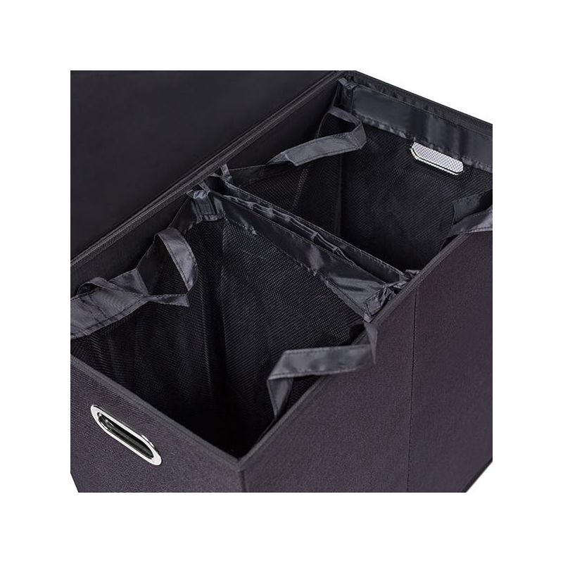 BirdRock Home Double Linen Laundry Hamper with Lid and Removable Liner - Black, 5 of 8