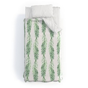 Deny Designs Twin Extra Long Gabriela Fuente Natumas Polyester Duvet Cover + Pillow Shams Green: Abstract 300 Thread Count Bedding Set - 1 of 4