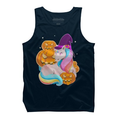 Men's Design By Humans Cute Unicorn With Jack O Lantern Halloween T Shirt By thebeardstudio Tank Top