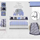Bacati - Elephants Blue/Navy/Gray 10 pc Crib Bedding Set with Long Rail Guard Cover