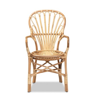 Sheraton Handmade Rattan Armchair with Woven Detailing - Brown