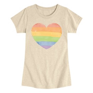Girls' - Instant Message - Rainbow Heart -Youth Girls Short Sleeve T-shirt Fitted Short Sleeve Graphic T-Shirt - 1 of 4