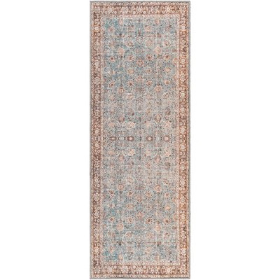 Mark & Day Markle 2'7"x12' Runner Washable Woven Indoor Area Rugs Dark Teal: Stain-Resistant, Pet Friendly, Polyester-Cotton Blend