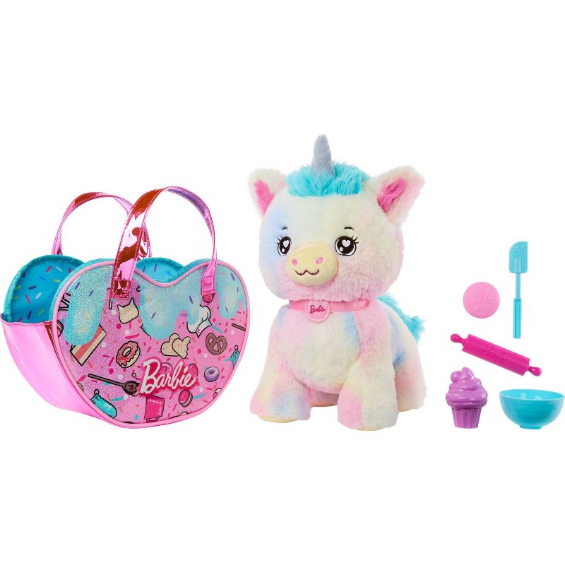 Barbie Chef Pet Adventure Stuffed Animal, Unicorn Toys, Plush with Purse and 5 Accessories, 3 of 7