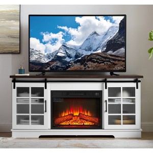 59" TV Stand for TVs up to 65" with 23" Electric Fireplace Insert, Sliding Fluted Glass Doors, Large Storage Cabinet, Multipurpose Media Console Table - 1 of 4
