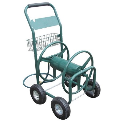 Liberty Garden Products LBG-872-2 4 Wheel Hose Reel Cart Holds up to 350 Feet of 5/8" Hose with Basket for Backyard, Garden, or Home, Green