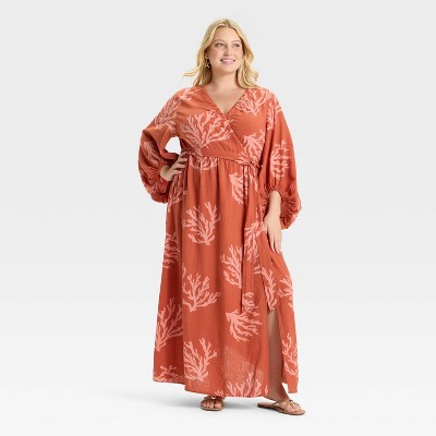 Women's Bishop Long Sleeve Maxi Wrap Dress - Ava & Viv™