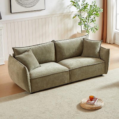 TIRAMISUBEST Modern Sectional Sofa, Stylish Chenille 3-Seat Couch with 2 Pillows, Thickly Padded Long Loveseat