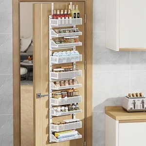 Over-Door Spice Rack,10-Tier Adjustable Pantry Door Holeless Organiser Shelves, Back Door Metal Hanging Multifunctional Spice Rack - 1 of 2