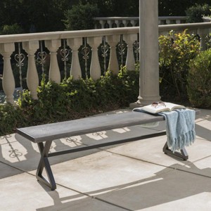 63" Industrial Style Dining Bench with Durable Steel Frame and Weather-Resistant Aluminum Top for Outdoor Spaces -3irtyhousy - 1 of 4
